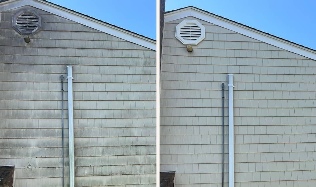 Gable siding before and after a soft wash