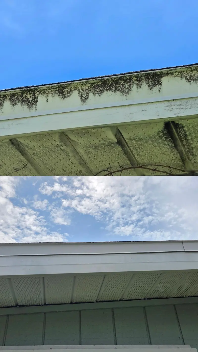 Soffit and roofline before and after cleaning