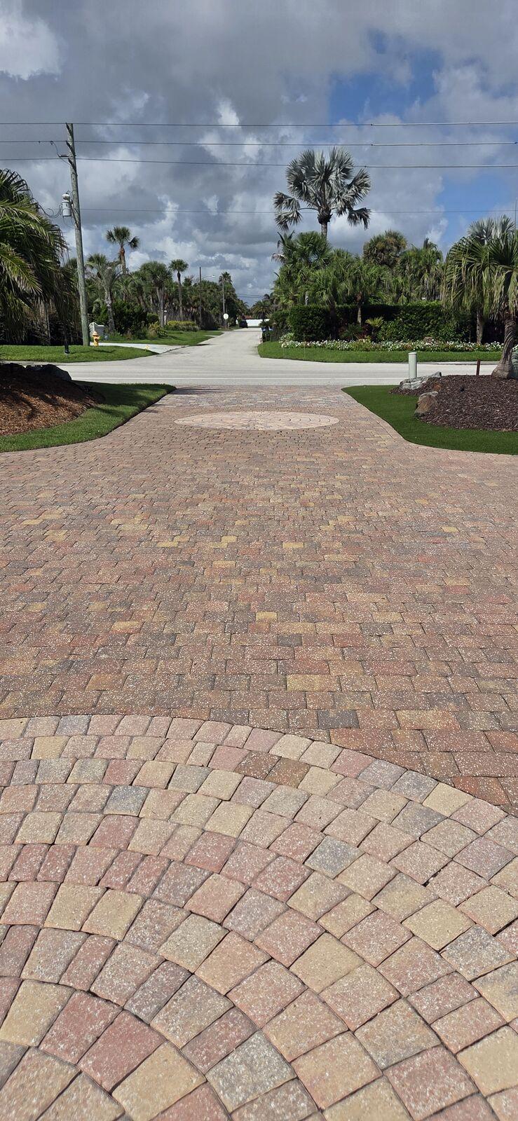 Paver driveway pressure-washed clean