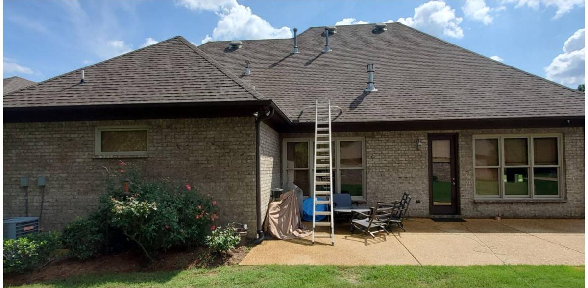 After: the same roof soft-washed to an even color