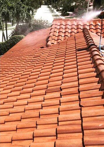 Clay tile roof after soft washing