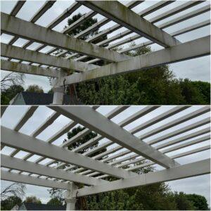 After: the same pergola beams clean and white